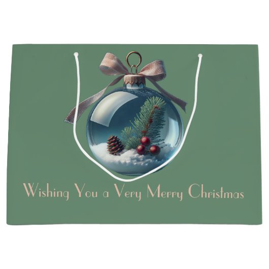 Boho  Bow & Ornament Kerstcadeau Tas Groot Cadeauzakje (Voorkant)