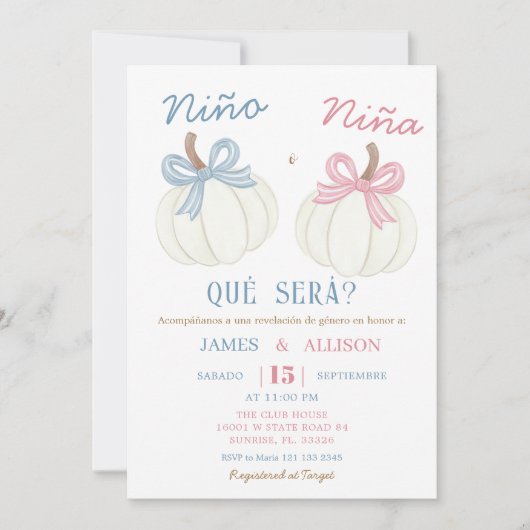Boho Bow Pumpkin Spaans Geslacht Reveal Kaart (Voorkant)