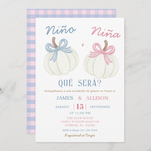 Boho Bow Pumpkin Spaans Geslacht Reveal Kaart (Voorkant / Achterkant)