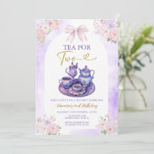 Boho Bow Purple Tea for two girl Birthday flowers Kaart (Staand voorkant)