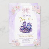 Boho Bow Purple Tea for two girl Birthday flowers Kaart (Voorkant / Achterkant)