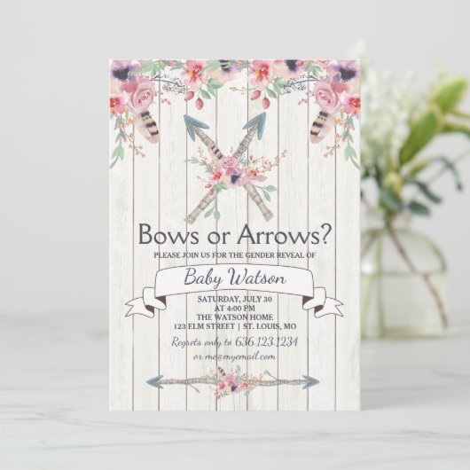 Boho Bows or Arrows Genderonthullingsfeest Kaart (Staand voorkant)