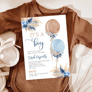 Boho Boy Balloons Baby shower Kaart