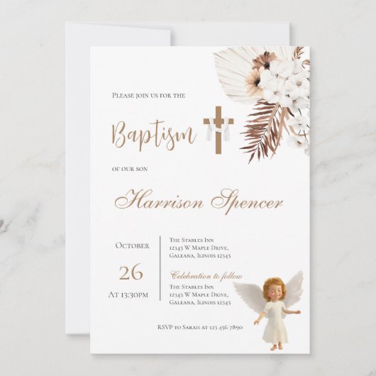 Boho Boy Baptism Invitation  Kaart (Voorkant)