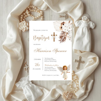Boho Boy Baptism Invitation  Kaart
