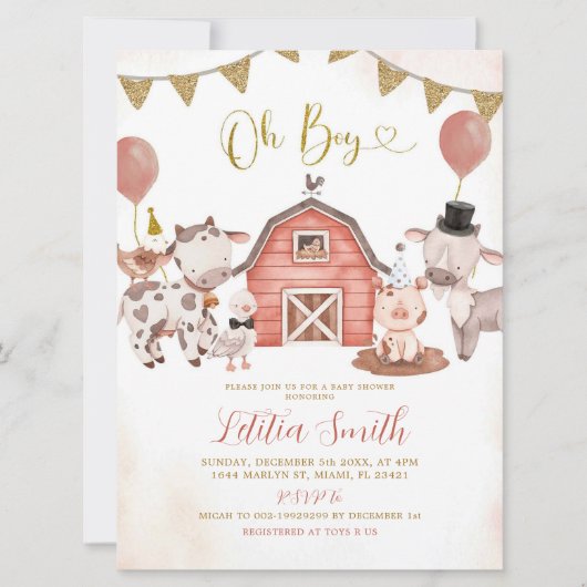 Boho Boy Boerderij Baby shower Kaart (Voorkant)