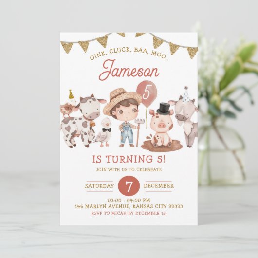 Boho Boy Boerderij Birthday Uitnodiging (Staand voorkant)