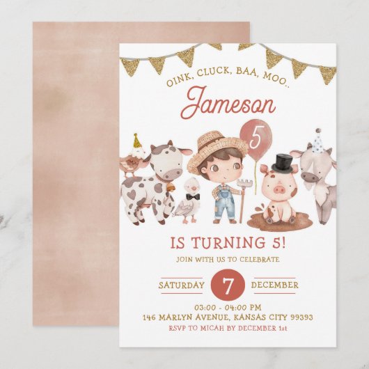 Boho Boy Boerderij Birthday Uitnodiging (Voorkant / Achterkant)