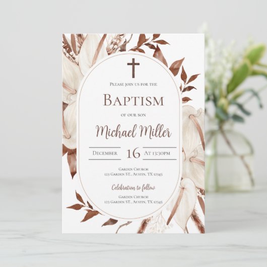 Boho Boy Doop Uitnodiging (Staand voorkant)