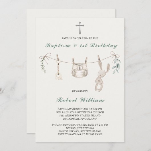 Boho Boy eerste verjaardag en doop Kaart (Voorkant / Achterkant)