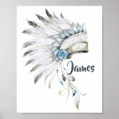 Boho Boy Feather Headdress Nursery Art Poster (Voorkant)
