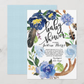 Boho Boy Feathers Baby shower Uitnodiging (Voorkant / Achterkant)