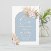 Boho Boy First Birthday Party Invitation Kaart (Staand voorkant)