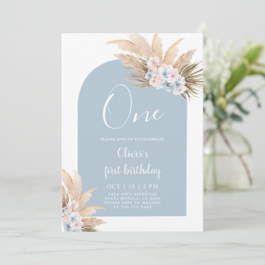 Boho Boy First Birthday Party Invitation Kaart (Staand voorkant)