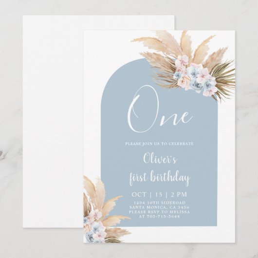 Boho Boy First Birthday Party Invitation Kaart (Voorkant / Achterkant)