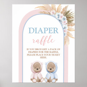 Boho Boy Girl Twins Beer Diaper Raffle-bord Poster