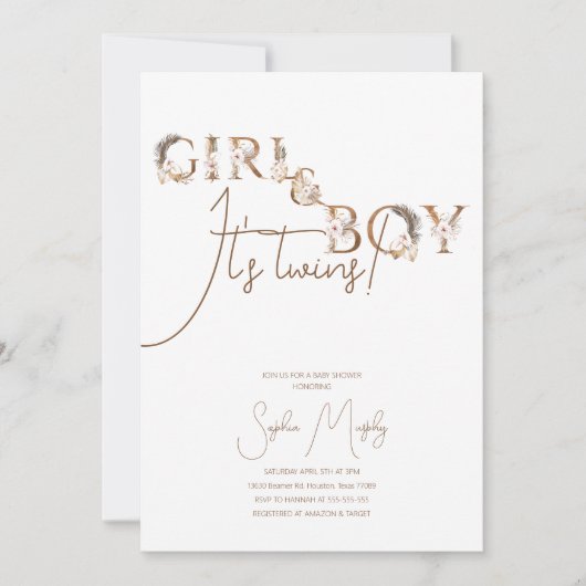 Boho Boy & Girl Twins Rustic Baby shower Kaart (Voorkant)
