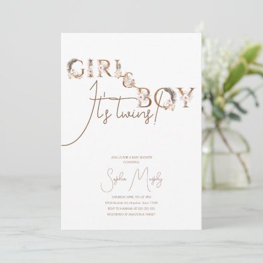Boho Boy & Girl Twins Rustic Baby shower Kaart (Staand voorkant)