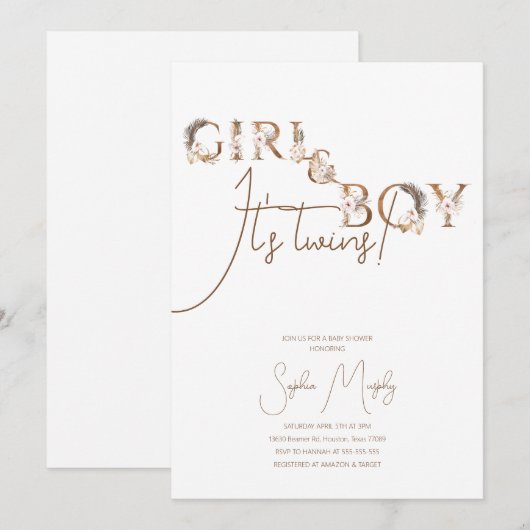 Boho Boy & Girl Twins Rustic Baby shower Kaart (Voorkant / Achterkant)