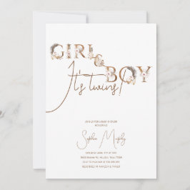 Boho Boy & Girl Twins Rustic Baby shower Kaart