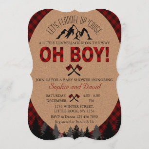 Boho Boy Lumberjack Red Buffalo Baby shower Invite Kaart