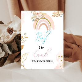 Boho Boy Of Meisje Draag je gok baby shower spel Reclamebord Met Voetstuk