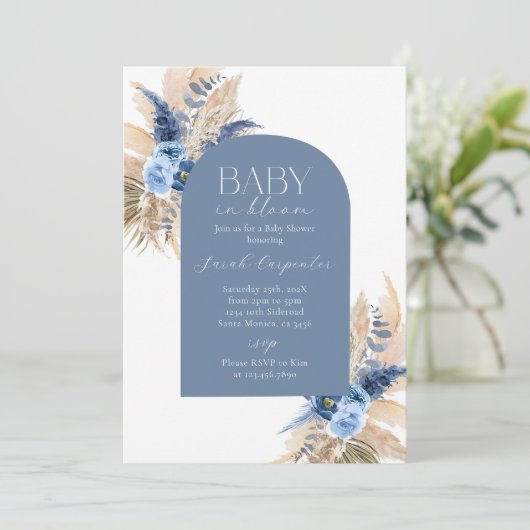 Boho Boy Pampas Baby shower Uitnodiging (Staand voorkant)