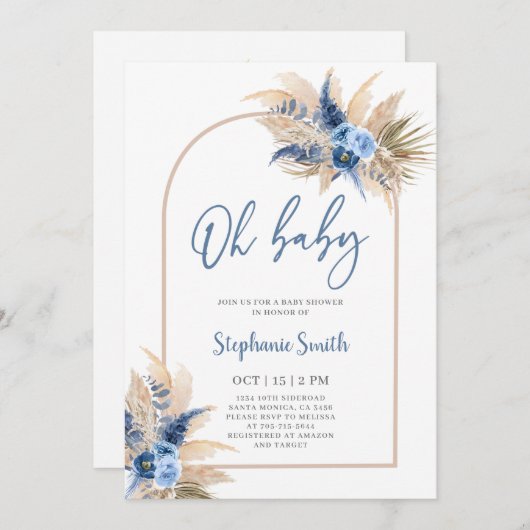 Boho Boy Pampas Grass Baby shower Uitnodiging (Voorkant / Achterkant)