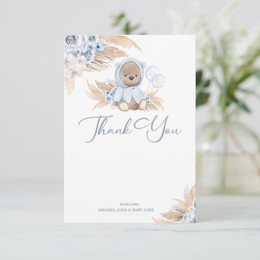 Boho Boy Teddy Bear Dank je Flat Card Bedankkaart (Staand voorkant)