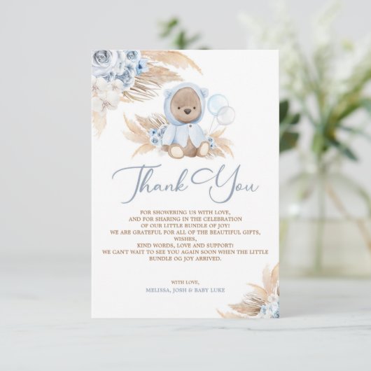 Boho Boy Teddy Bear Dank je wel Bedankkaart (Staand voorkant)