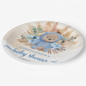 Boho Boy teddy beer pampas gras blauw baby shower Papieren Bordje (Gekanteld)