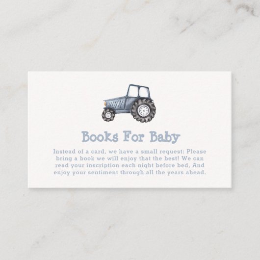 Boho Boy Waterverf Tractor Boeken voor Baby shower Informatiekaartje (Voorkant)