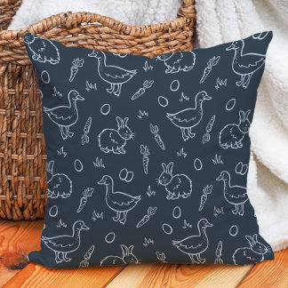 Boho Boys Easter Cute Bunny Rabbit Goose Dark Blue Kussen