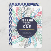 Boho Brave Feather Birthday Uitnodiging (Voorkant / Achterkant)