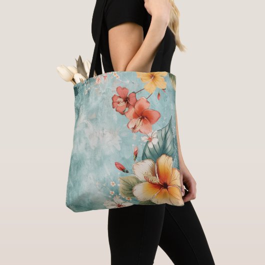 Boho Breezy Tropical Flower Tote Bag (Dichtbij)