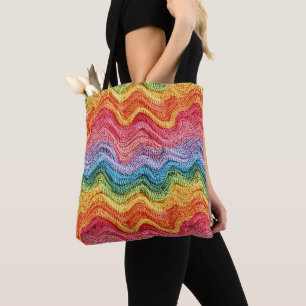 Boho Brei Gestreepte Kleurrijke, Knusse & Ambachte Tote Bag
