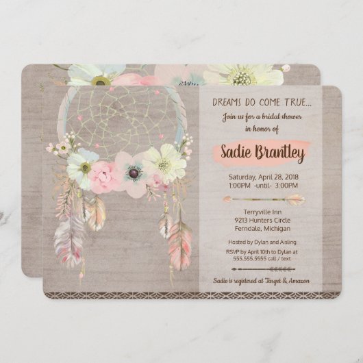 Boho Bridal Shower Invitation, Dreamweaver Rustic Kaart (Voorkant / Achterkant)