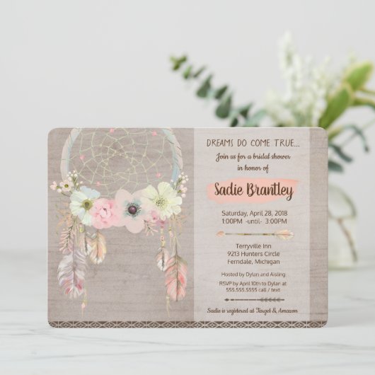 Boho Bridal Shower Invitation, Dreamweaver Rustic Kaart (Staand voorkant)