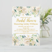 Boho Bridal Shower Invitations White Gold Greenery Kaart (Staand voorkant)