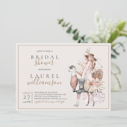 Boho Bride en Formal Llama Vrijgezellenfeest Kaart (Staand voorkant)