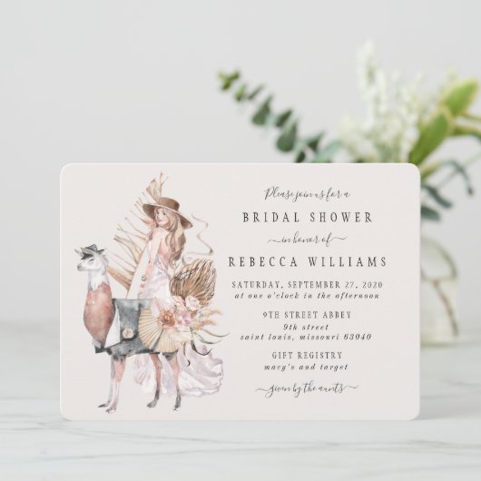 Boho Bride en Llama Vrijgezellenfeest Kaart (Staand voorkant)