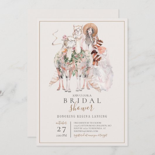 Boho Bride en Llamas Vrijgezellenfeest Kaart (Voorkant / Achterkant)
