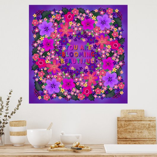 Boho Bright Big Beauful Flowers Poster (Keuken)