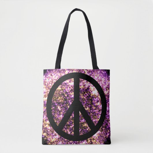 Boho Bright Blurry Sparkly Neon Lights Vredesbord Tote Bag (Voorkant)