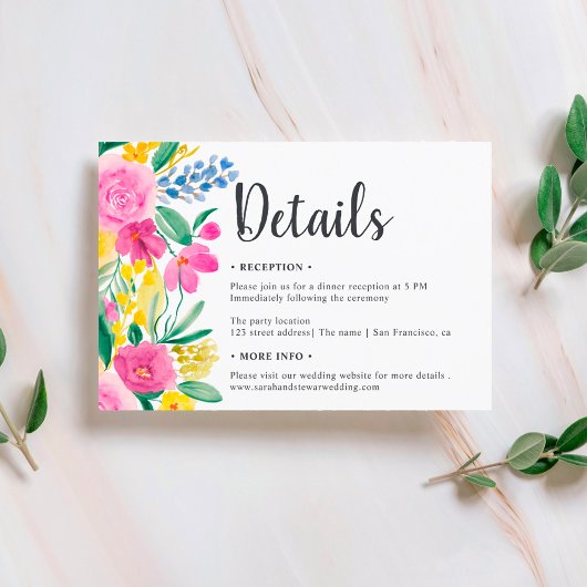 Boho bright flower script details bruiloft kaart