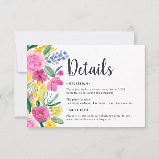 Boho bright flower script details bruiloft kaart (Voorkant)