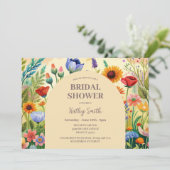 Boho Bright Flowers Bruids Douche Uitnodiging (Staand voorkant)