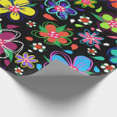 Boho Bright Flowers op Black Any Occasion Cadeaupapier (Hoek)