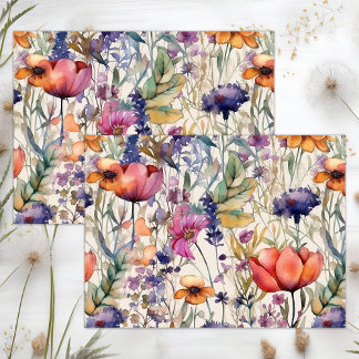 BOHO BRIGHT SPRING FLORAL MEADOW DECOUPAGE TISSUEPAPIER
