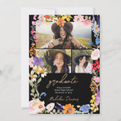 Boho Bright Wildflower Black Photo Graduation Kaart (Achterkant)